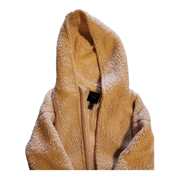 Forever 21 Sherpa Lined Hooded Jacket Size Small Light Pink Cozy Open Front - Picture 3 of 7